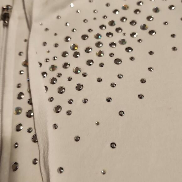 Quacker Factory EUC Rhinestone Embellished Zip Front Hoodie Light Gray Size Medi - Picture 5 of 9